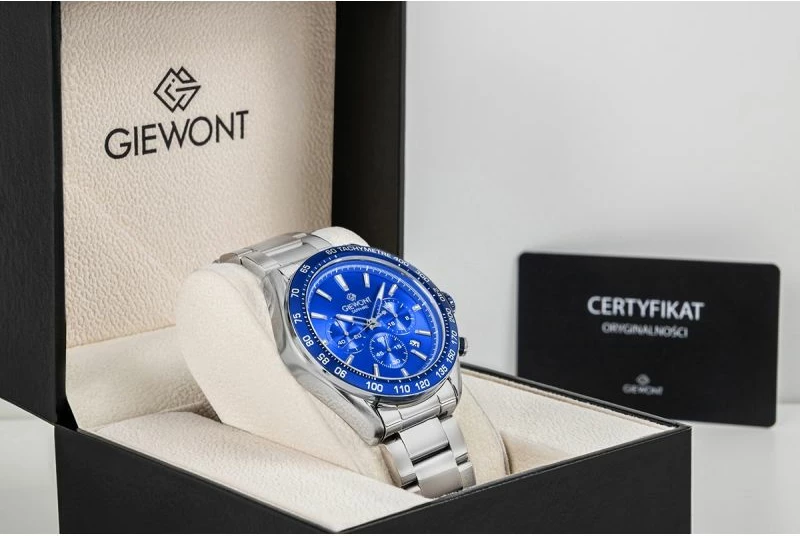 Orë dore meshkuj Giewont GW9580-B3, argjendtë/kaltër