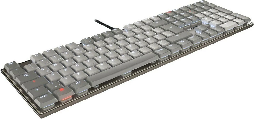 Tastierë mekanike Cherry MX, USB me kabllo, Full-Size 109 taste QWERTZ DE, ndriçim i bardhë, gri