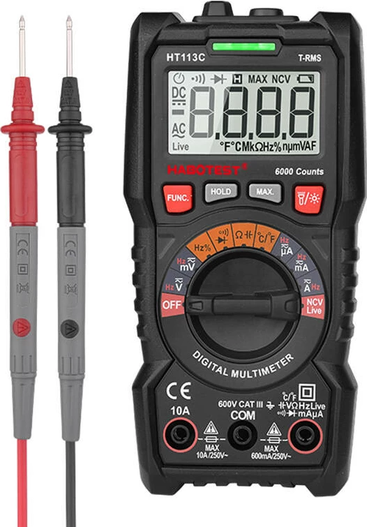 Multimetër dixhital, Habotest HT113C, True RMS 6000 counts, NCV, 10A, CAT III 600V, e zezë