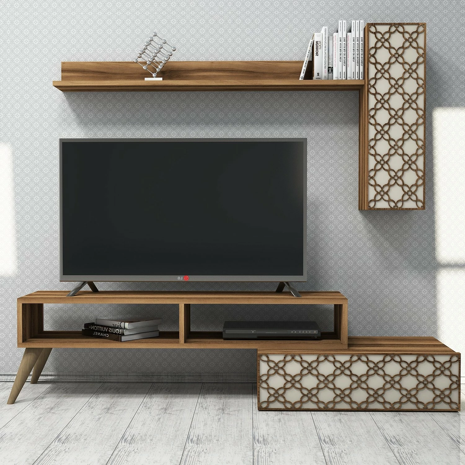 Komodë TV Hanah Home, ngjyrë arre dhe krem, Planet
