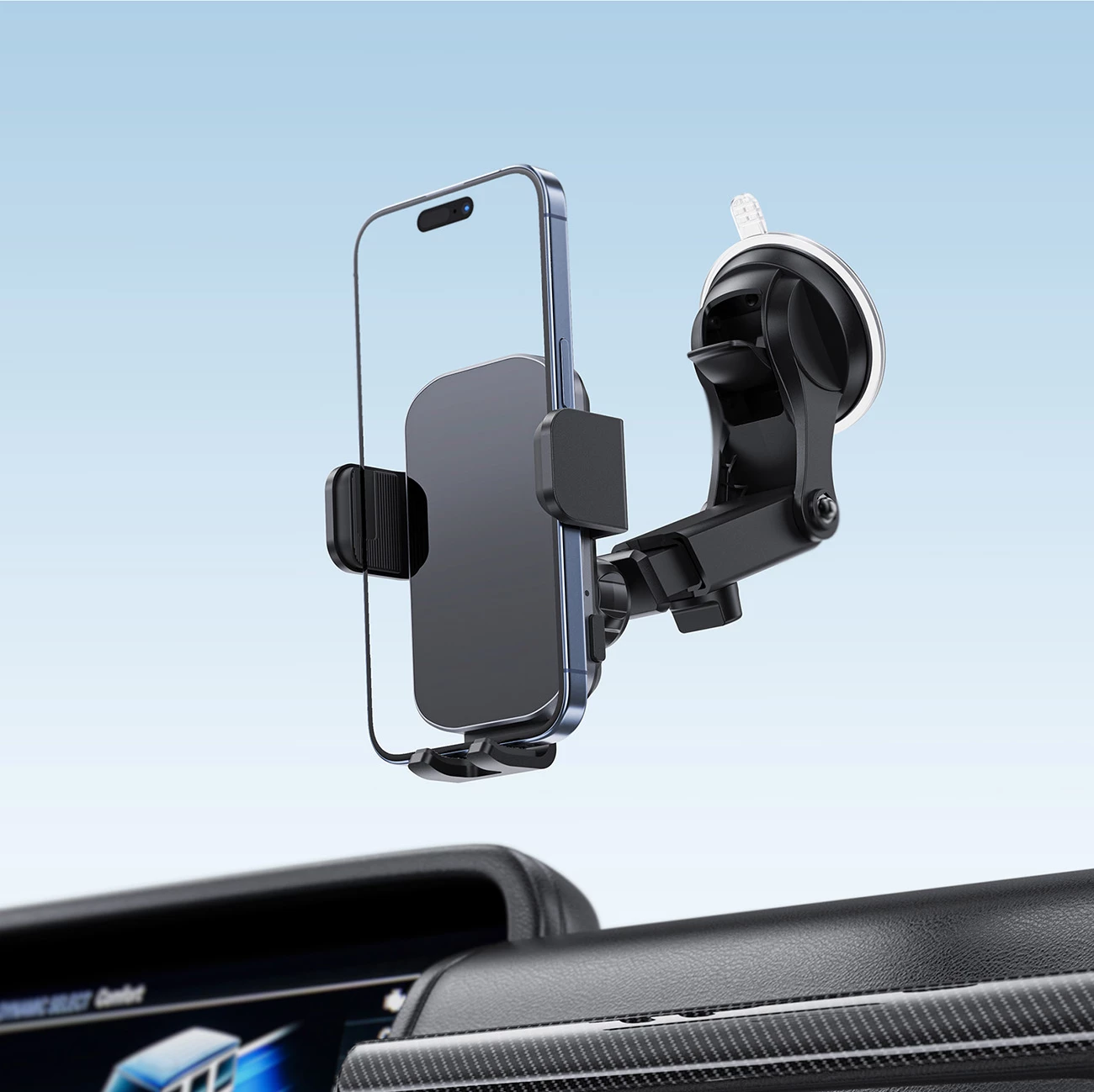 Mbajtës celulari për veturë Acefast D53, karikim pa kabllo Qi 15W, kapëse automatike, për dashboard/xham, i zi