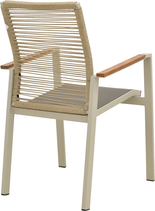 Karrige me krahë e grumbullueshme Aegean, alumin, litar krem, doreza teak, 57x64x87cm