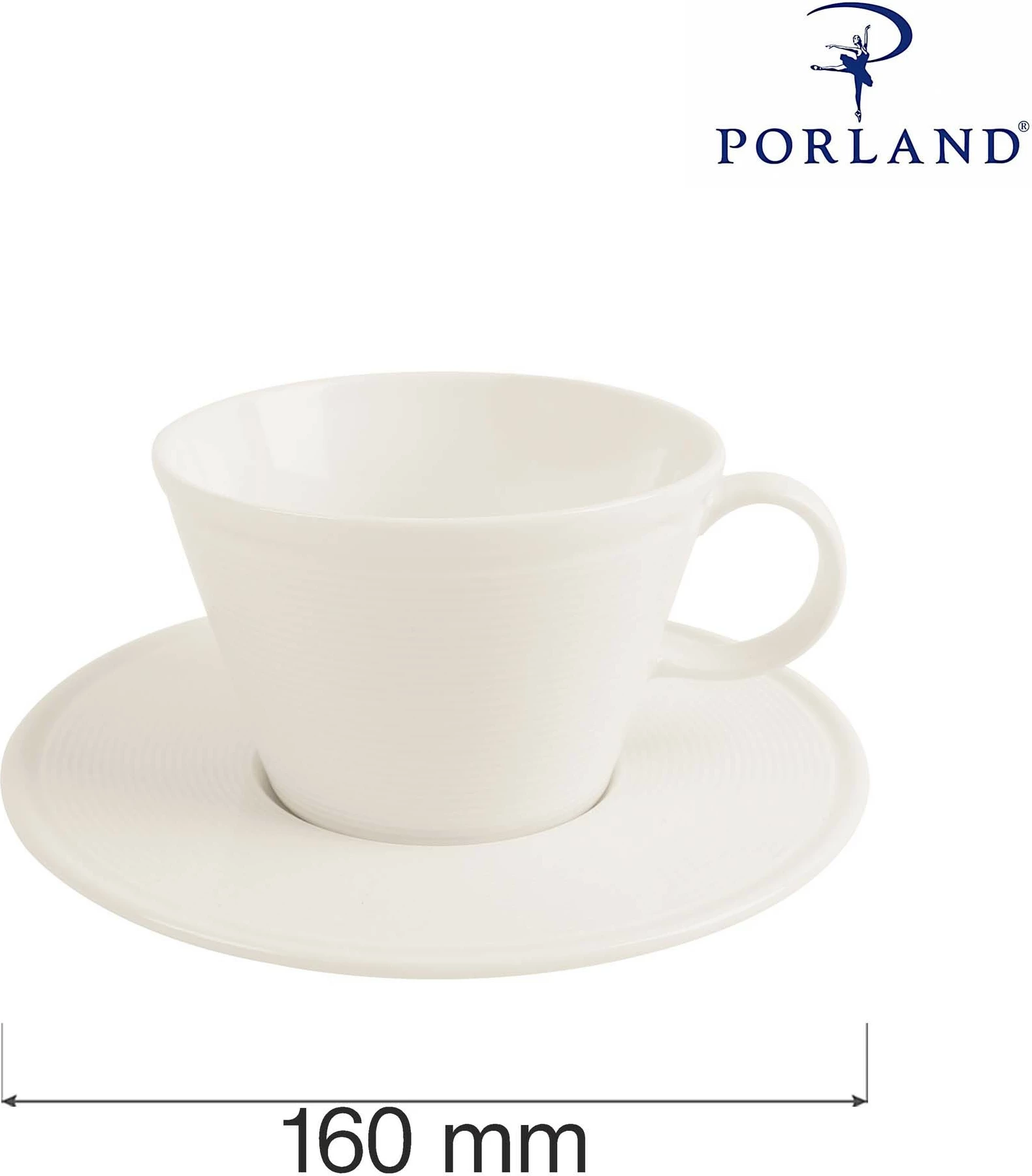 Pjatëz filxhani Porland Line 160mm porcelan, krem, set 6 copë
