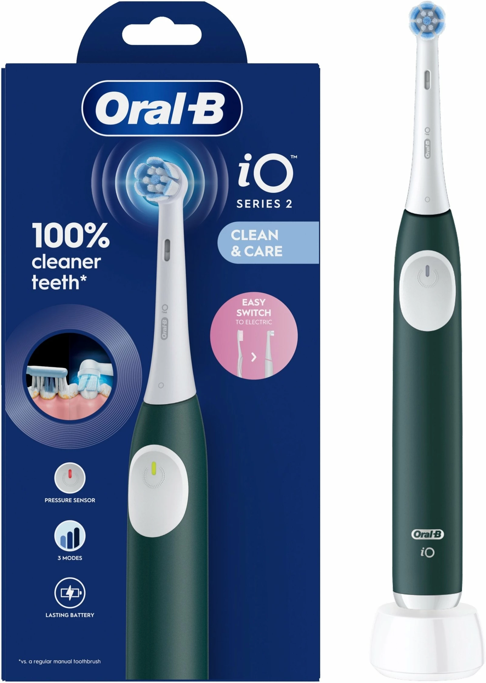 Furçë dhëmbësh elektrike Oral-B iO Series 2 3770, 3 moda, me sensor presioni, 6 koka, e gjelbër