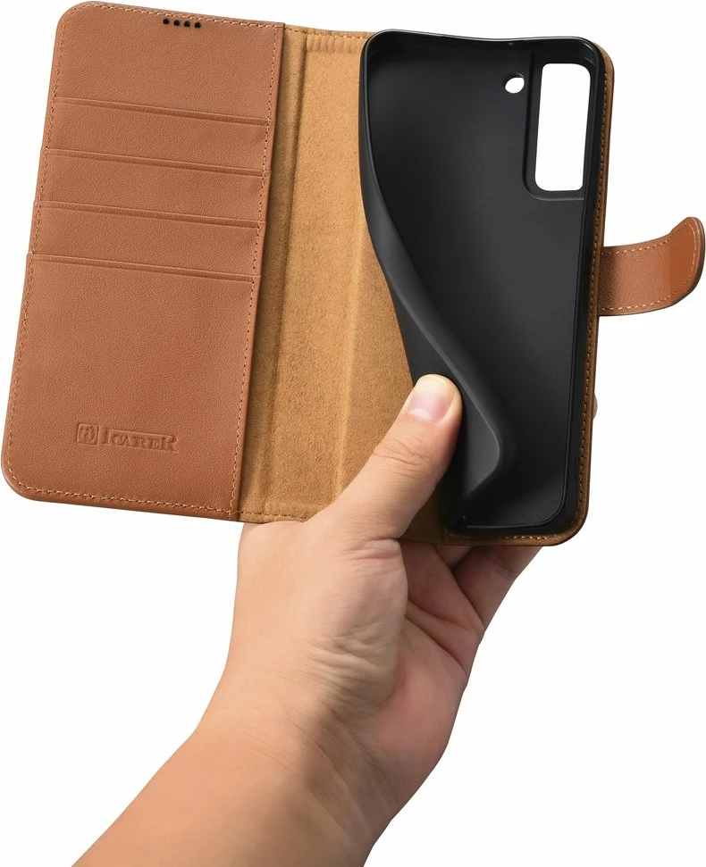 Mbështjellës iCarer Haitang Leather Wallet Case për Samsung Galaxy S22+, kafe