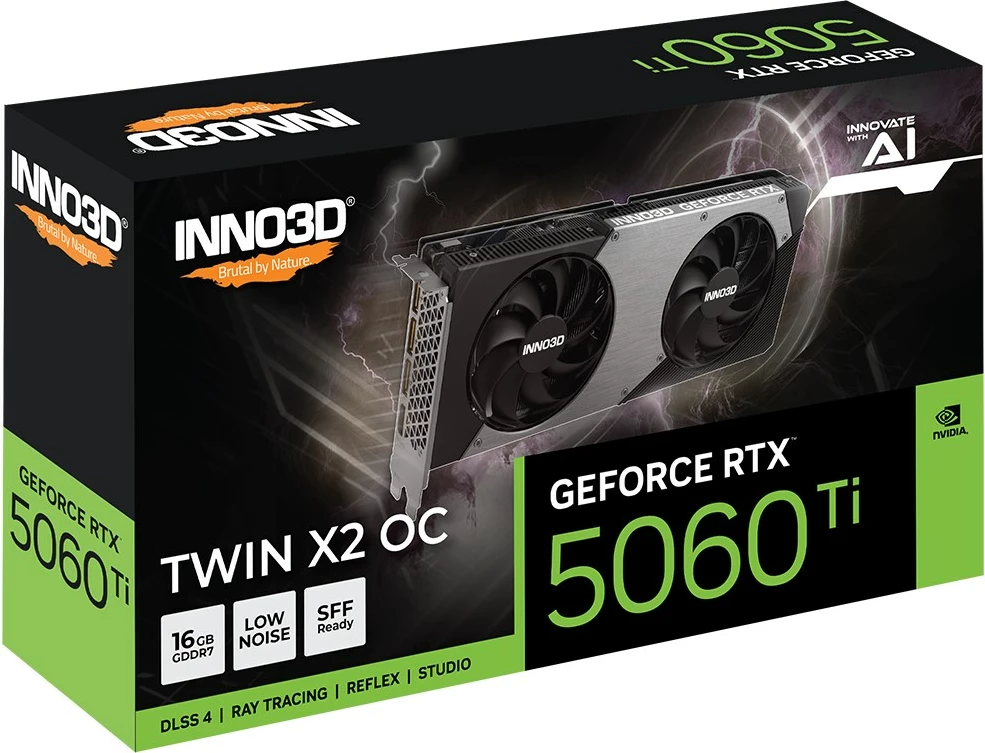 Kartelë grafike INNO3D GeForce RTX 5060 Ti TWIN X2 OC, 16 GB GDDR7, Gri
