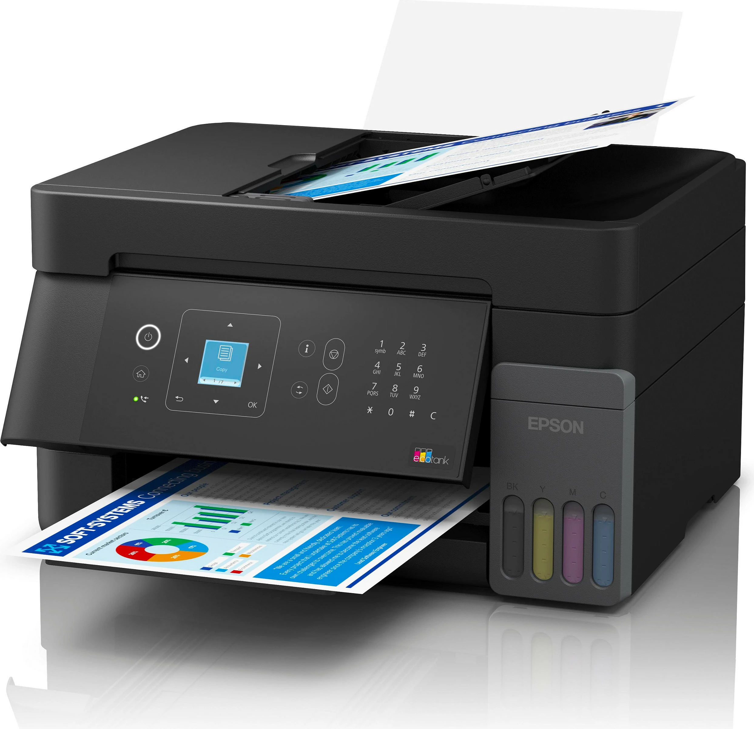 Printer multifunksional Epson EcoTank ET-4905, inkjet me ngjyra A4, Wi‑Fi/Ethernet, ADF, i zi