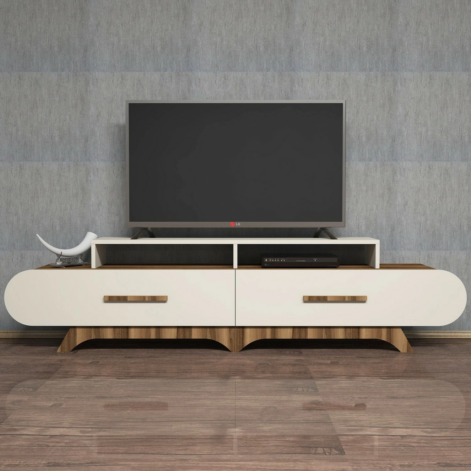 Komodë TV Hanah Home, Flora, ngjyrë arre dhe krem