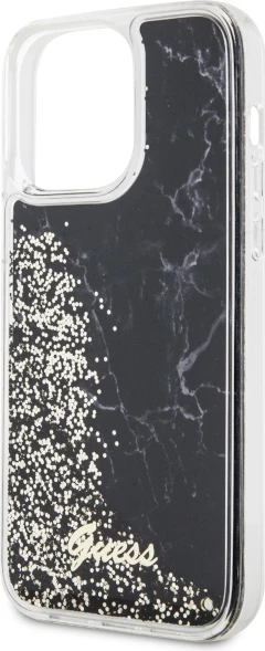 Mbështjellës Guess Liquid Glitter Marble për iPhone 14 Pro Max 6.7", i zi
