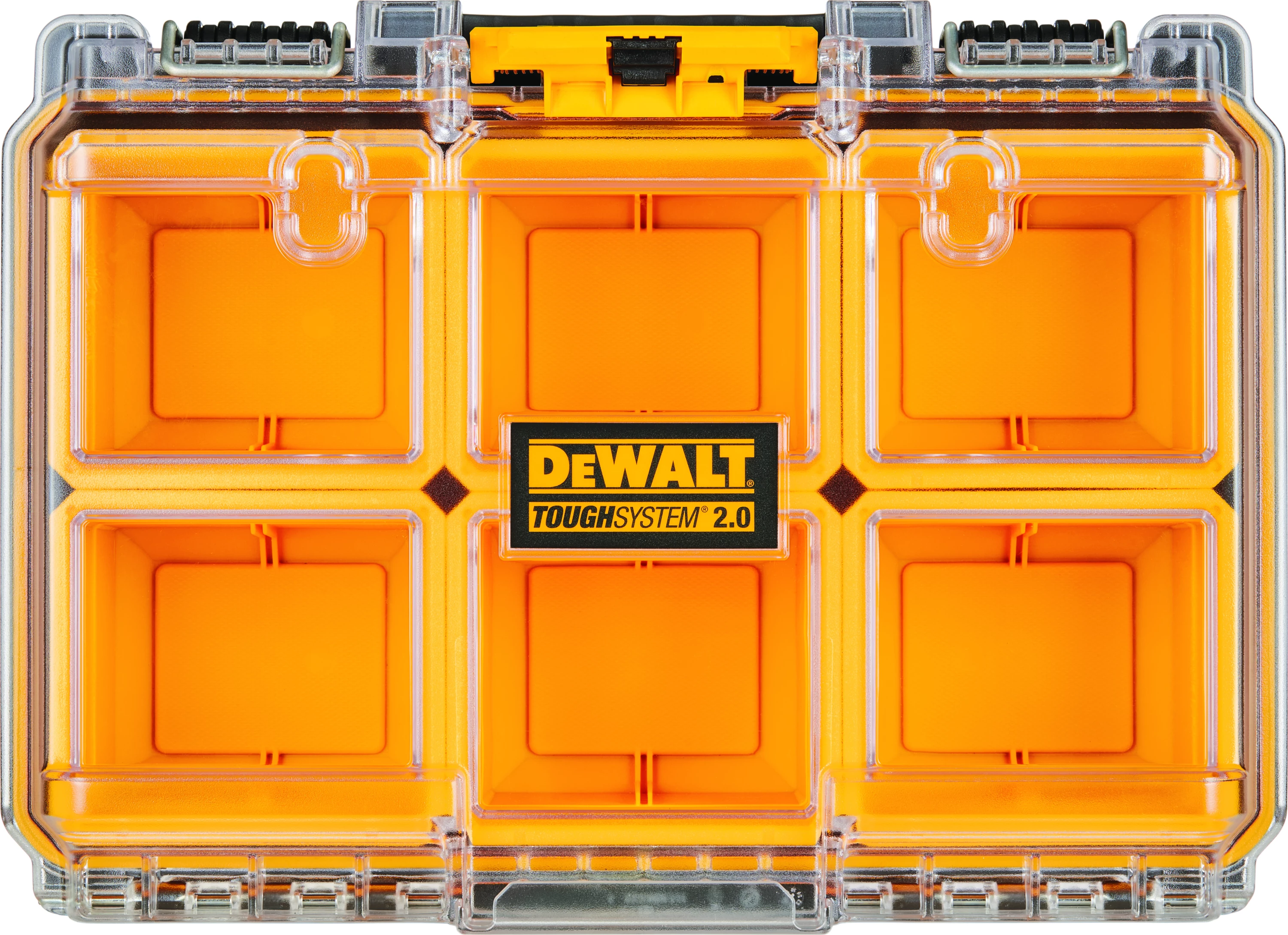Organizator i thellë veglash Dewalt ToughSystem 2.0 DWST83392-1, IP65, 370 x 130 mm, 6 kupa të heqshme, e verdhë/zezë