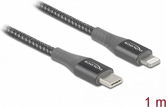 Kabllo DeLOCK USB-C në Lightning, 1 m, MFi, USB PD, 3A, gri