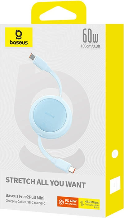 Kabllo USB-C në USB-C Baseus Free2Pull Mini, 1m, 60W, Blu