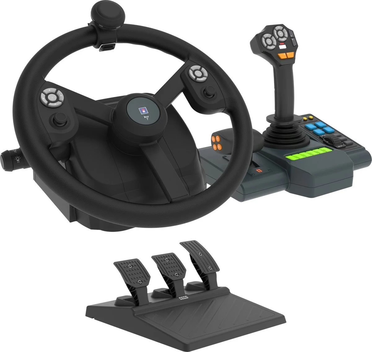 Set kontrolli simulimi HORI Farming Vehicle Control System (MPN 81005091221), timon 34 cm 900° + 3 pedale + konsolë anësore me joystick USB, i zi