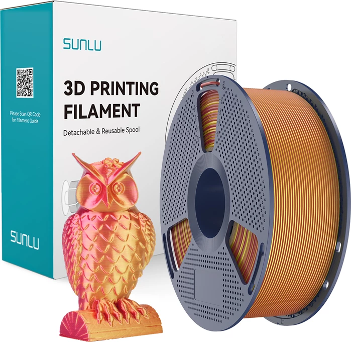 Filament për printim 3D Sunlu PLA+ Silk Dual Color PLA+ Silk DC R Go, DC dyngjyrësh, e kuqe/ari