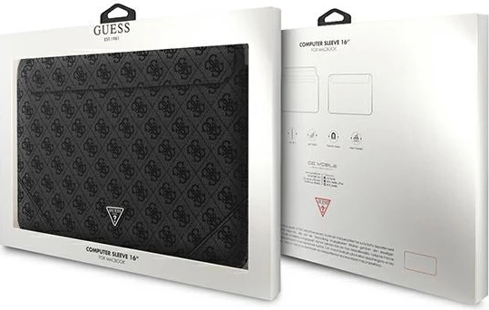 Mbështjellës Guess 4G Uptown Triangle Logo për laptop 16", eko-lëkurë, zi