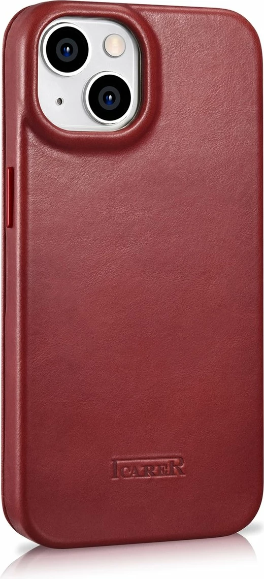 Mbështjellës iCarer Oil Wax Premium Leather Folio për iPhone 14 Plus, MagSafe, Kuq