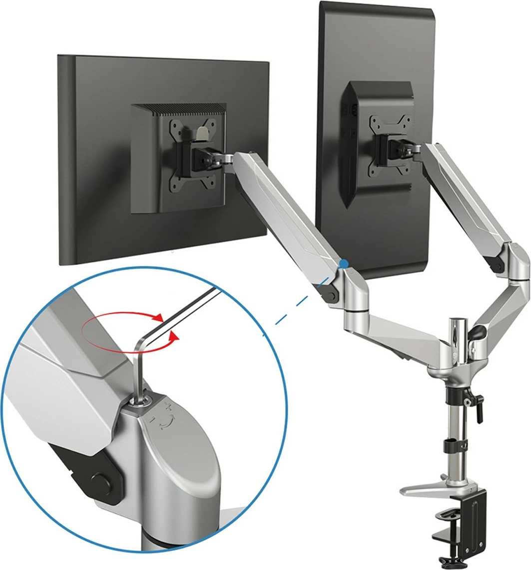 Mbajtës monitori Digitus universal për 2 ekrane, kapëse tavoline, 17-27 inç, zi/argjendtë