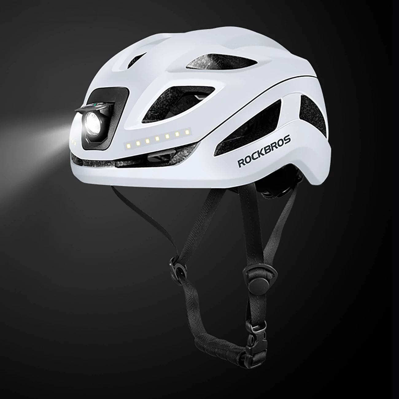 Helmetë biçiklete Rockbros ZK-077, 57-61 cm, me ndriçim të integruar USB-C, e bardhë