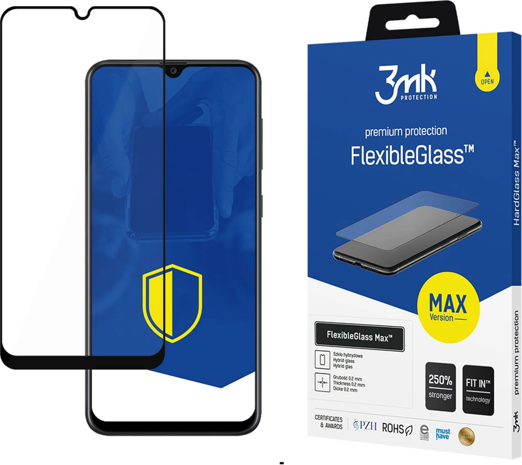 xham mbrojtës hibrid 3mk FlexibleGlass Max për Samsung Galaxy A30/A50/A30s/A50s/A40s 0.2mm 7H, i zi, set 1 copë