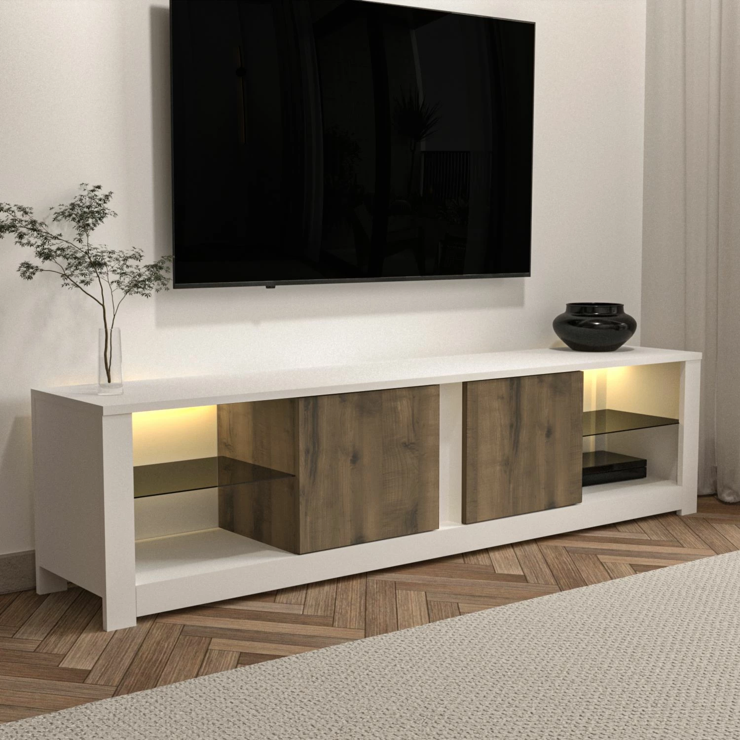 Komodë TV Hanah Home, Aydos, e bardhë dhe lis