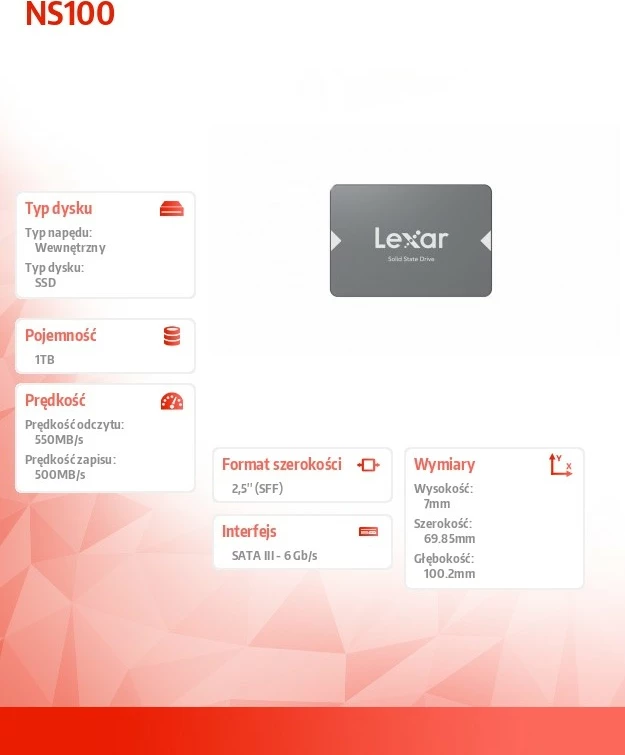 SSD Disk Lexar NS100 1TB, 2.5", SATA3, 550/500MB/s