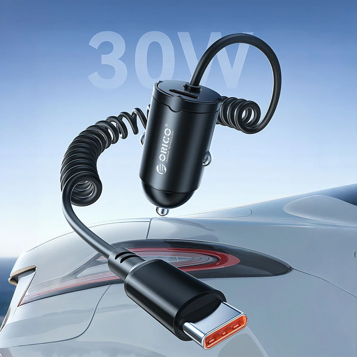 Karikues veture Orico, 2x USB-C, PD 30W, me kabllo spirale, zi