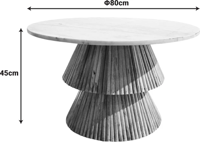 Tavolinë kafeje Havai, dru mango i fortë, ngjyrë natyrale, sipërfaqe mermeri të bardhë, D80x45cm