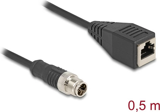 Kabllo rrjeti DeLOCK M12 X-coded 8-pin në RJ45 (femër), Cat5e, 0.5 m, e zezë