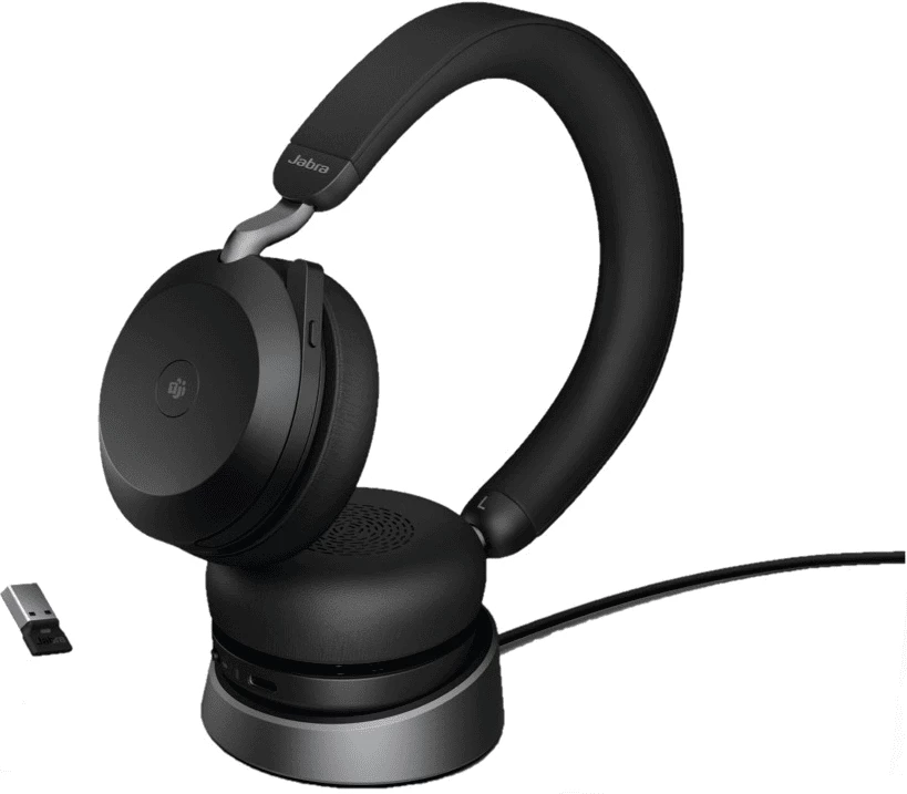 Kufje Jabra EV752B9 / 27599-999-989, me mikrofon, pa tela me dongle USB, me bazë karikimi, e zezë