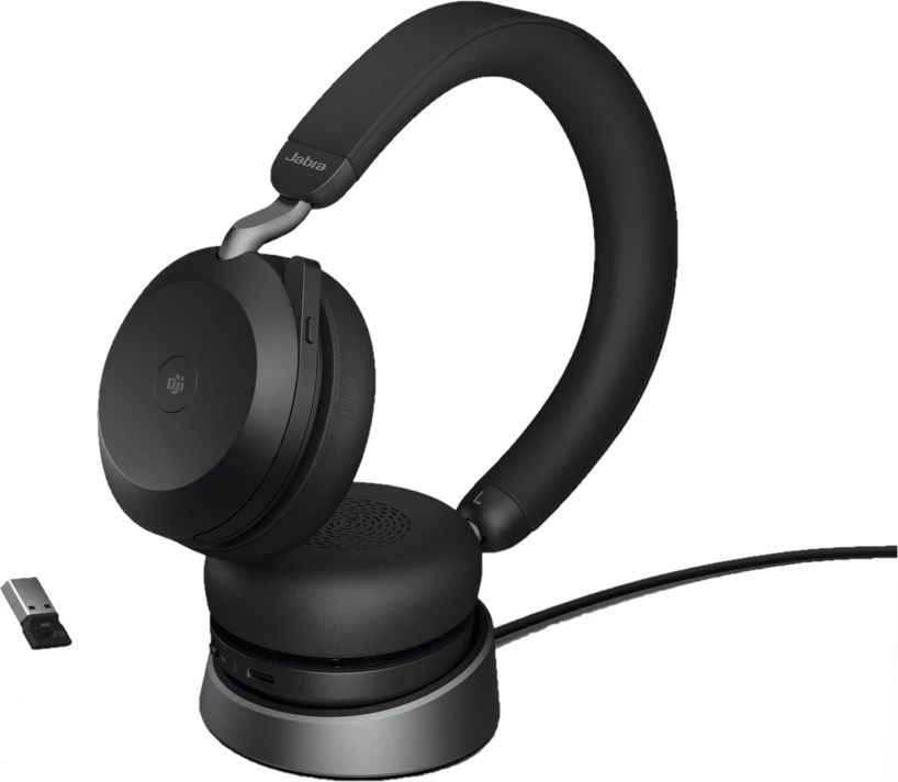 Kufje Jabra EV752B9 / 27599-999-989, me mikrofon, pa tela me dongle USB, me bazë karikimi, e zezë
