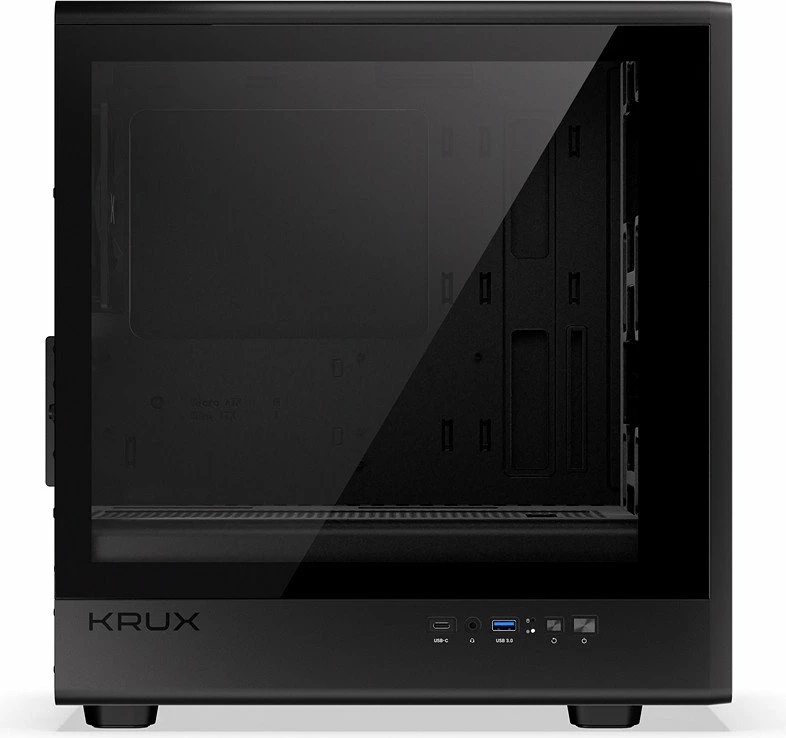 Kasë Krux Helio KRXD011 Mini Tower microATX/Mini-ITX, USB-A 3.0 + USB-C, panel anësor xham i temperuar, e zezë me dru