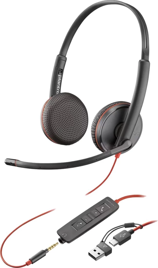 Kufje me mikrofon, Poly Plantronics Blackwire 3225 8X229AA, me kabllo, USB-C dhe 3.5mm, e zezë