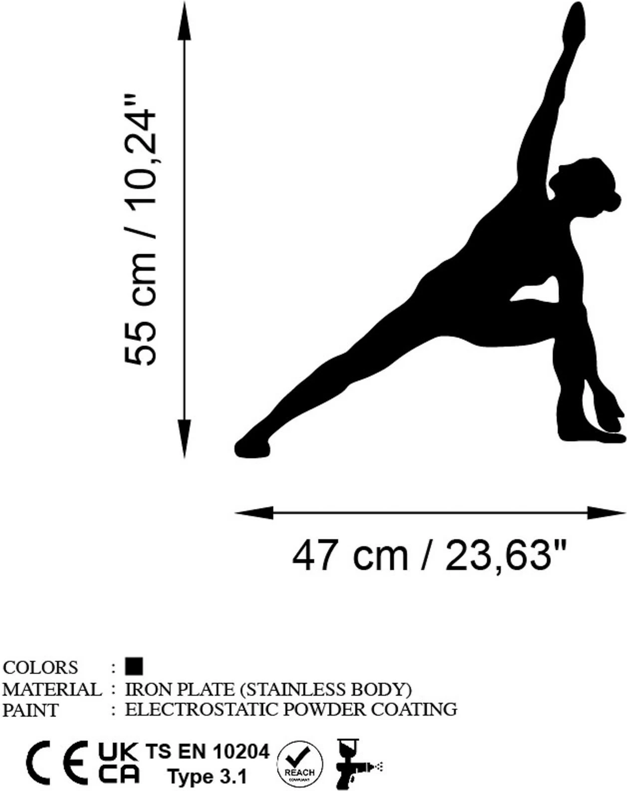 Aksesor dekorativ metalik për mur, Yoga 13, ngjyrë e zezë, Wallity, 47x55cm