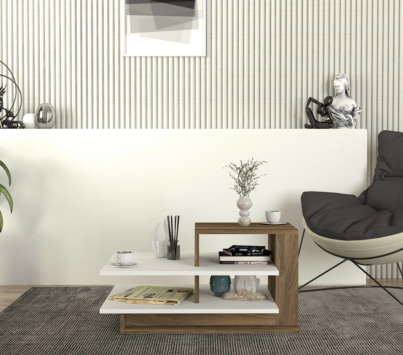 Tavolinë e ulët Skye Decor, Venüs, e bardhë dhe arre