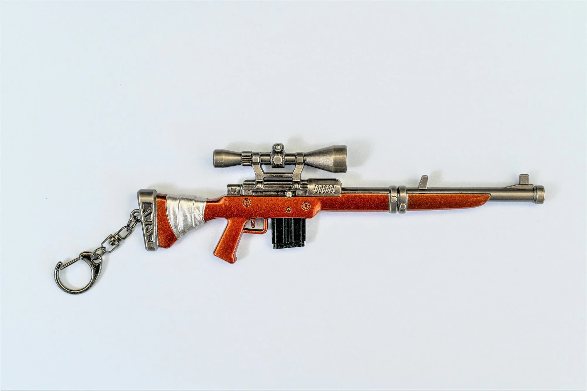 Varëse çelësash metalike Toy Rifle 1 Comic Online Games, 17.5 cm, formë pushke, portokalli/argjendtë