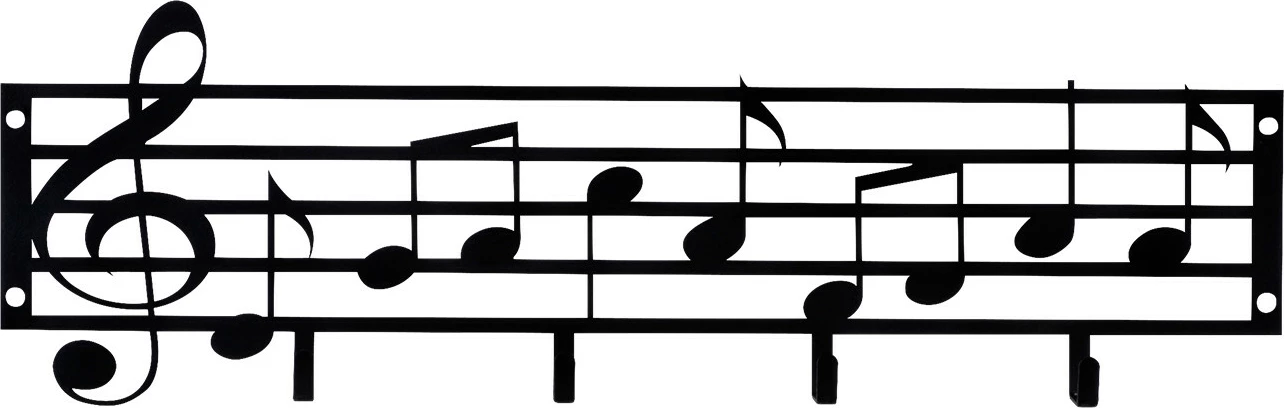 Varëse muri metalike, dizajn notash muzikore, ngjyrë e zezë, 60x19cm