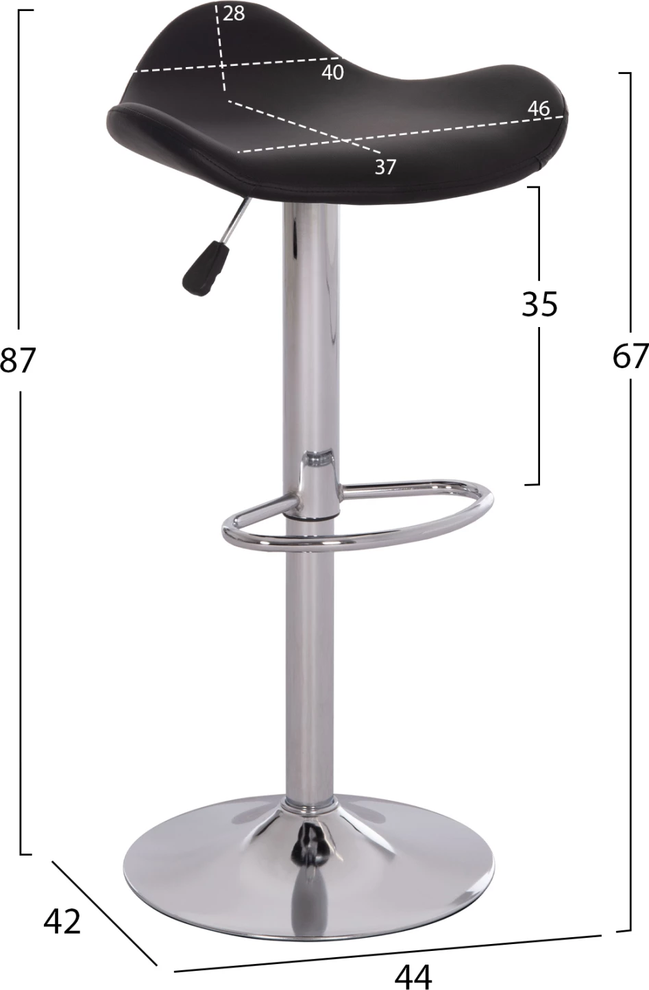 Karrige për bar rrotulluese GANNA FH201.21, lëkurë PU e zezë, me amortizator, set prej 2 copash, 44x42x87cm