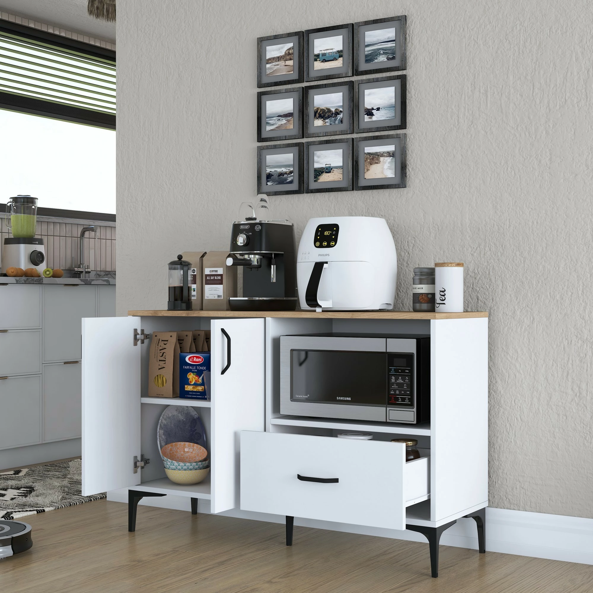 Dollap multifunksional, ngjyrë e bardhë dhe arre, JE161 - 3264