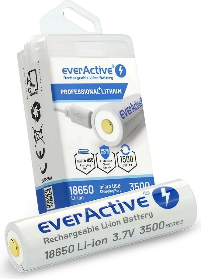 Bateri rikarikueshme everActive FWEV1865035MBOX 18650 Li-ion 3500 mAh 3.7V me micro USB 1 copë