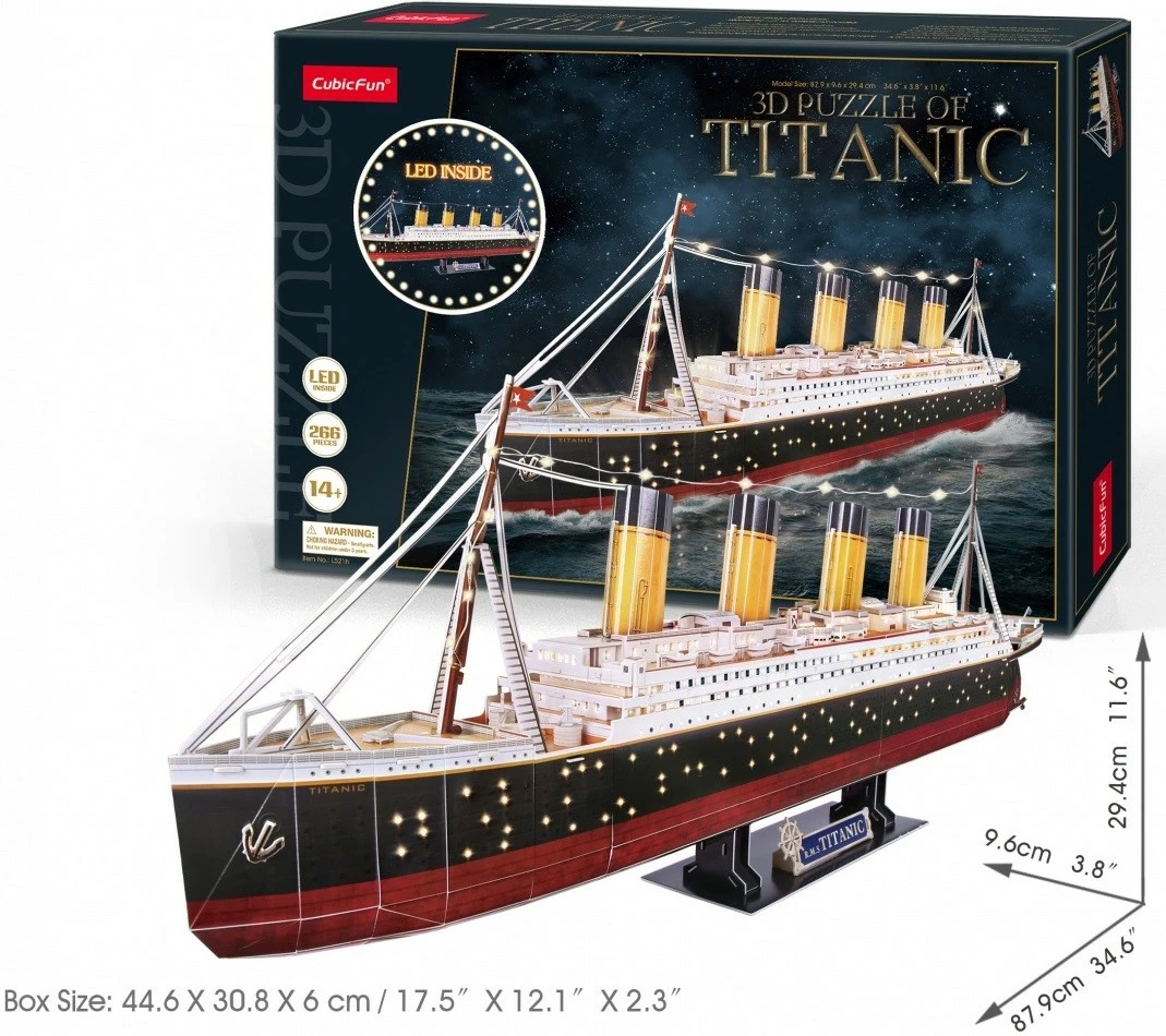 Puzzle 3D Cubic Fun Titanic LED, 246 pjesë