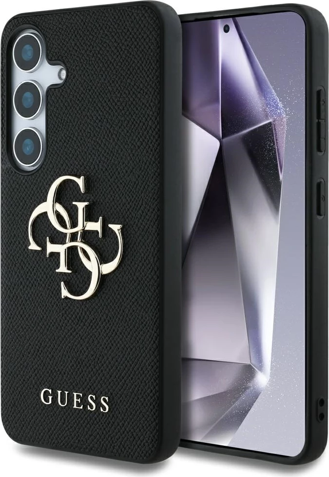 Mbështjellës Guess Grained Big 4G Logo Small Classic Logo për Samsung Galaxy S25, i zi