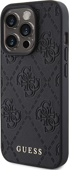Mbështjellës Guess Leather 4G Stamped për iPhone 15 Pro, i zi