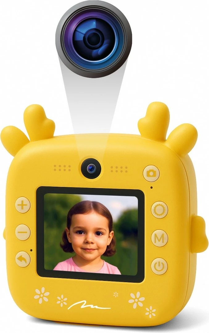 Aparat fotografik për fëmijë me printer termik, Media‑Tech SNAPI MT4108, ekran 2.4", foto deri 8 MP, video 1080p, microSD, USB‑C, bateri 1000 mAh, set me 3 role letre + flomastera e ngjitëse, verdhë