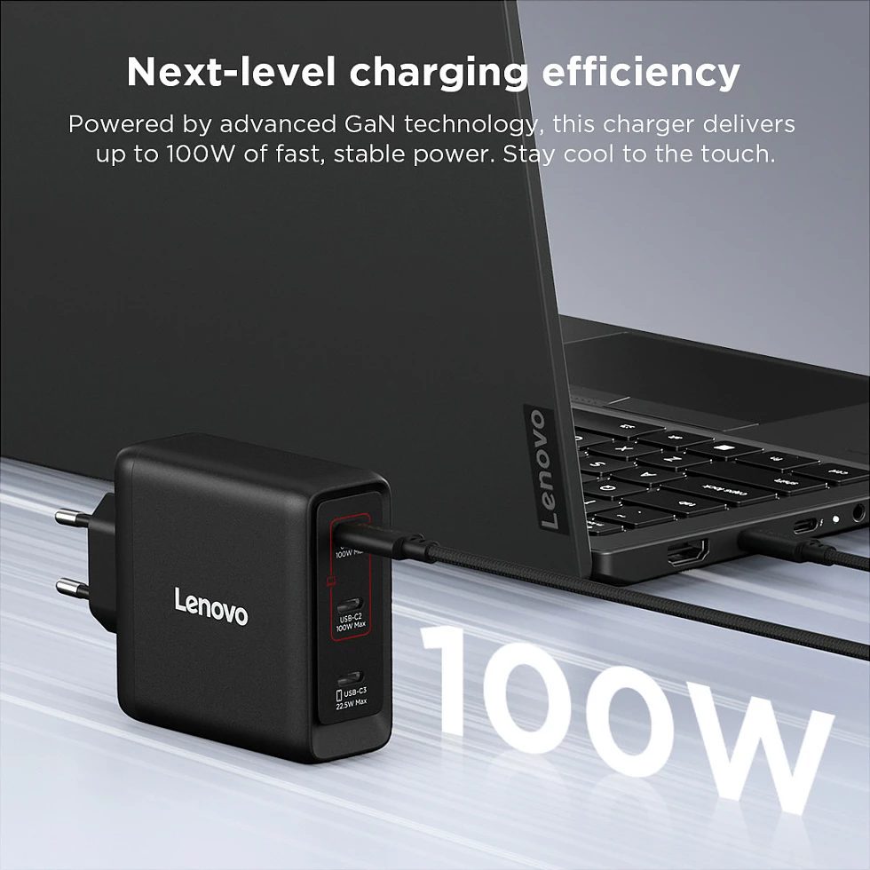 Karikues Lenovo Multi-Port USB-C 100W GaN, 3 porta, kabllo USB-C 1.8m, i zi