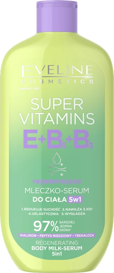 Qumësht për trup Eveline Cosmetics Super Vitamins Regenerating Body Milk–Serum 5-in-1 për femra, 350ml