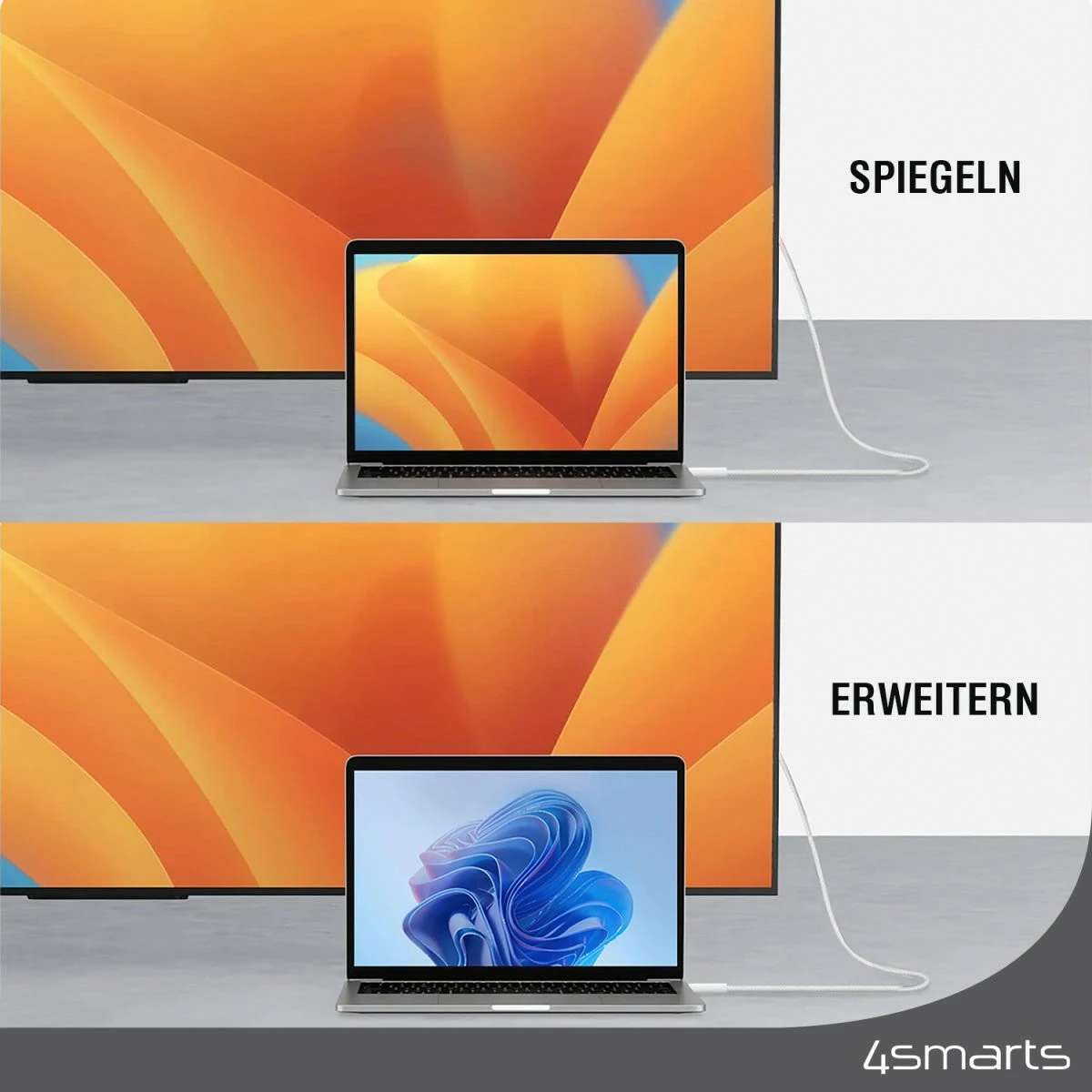 Kabëll USB-C në HDMI 4smarts 540955, 2 m, Bardhë