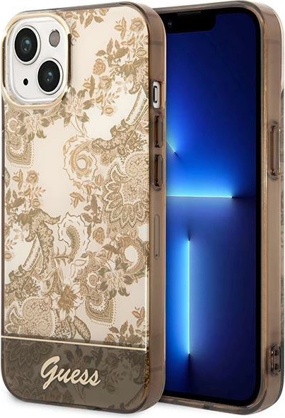 Mbështjellës Guess Porcelain Collection për iPhone 14 6.1", oker