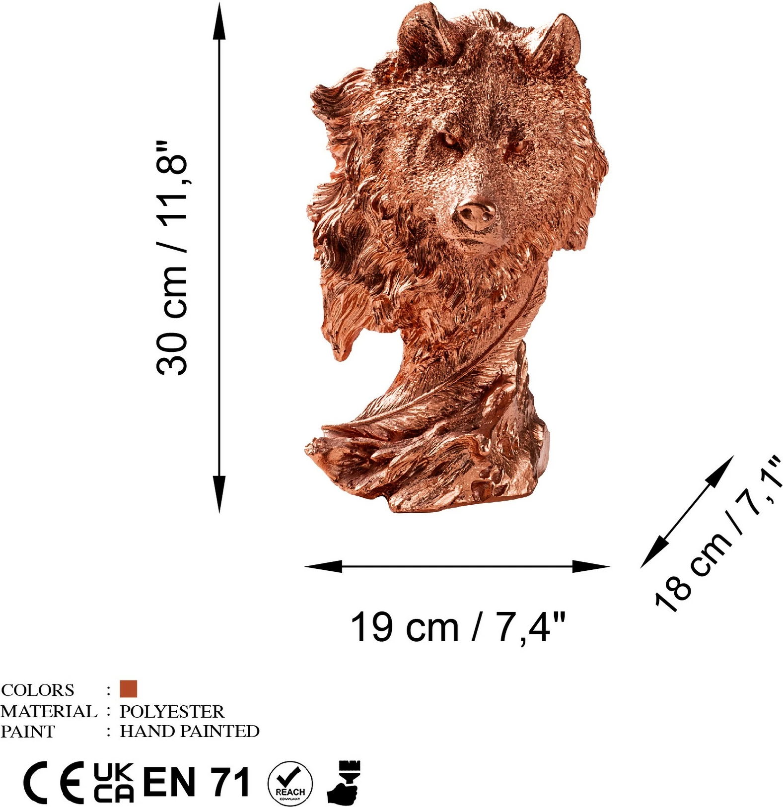 Objekt dekorativ, formë ujku, ngjyrë bakri, Aberto Design