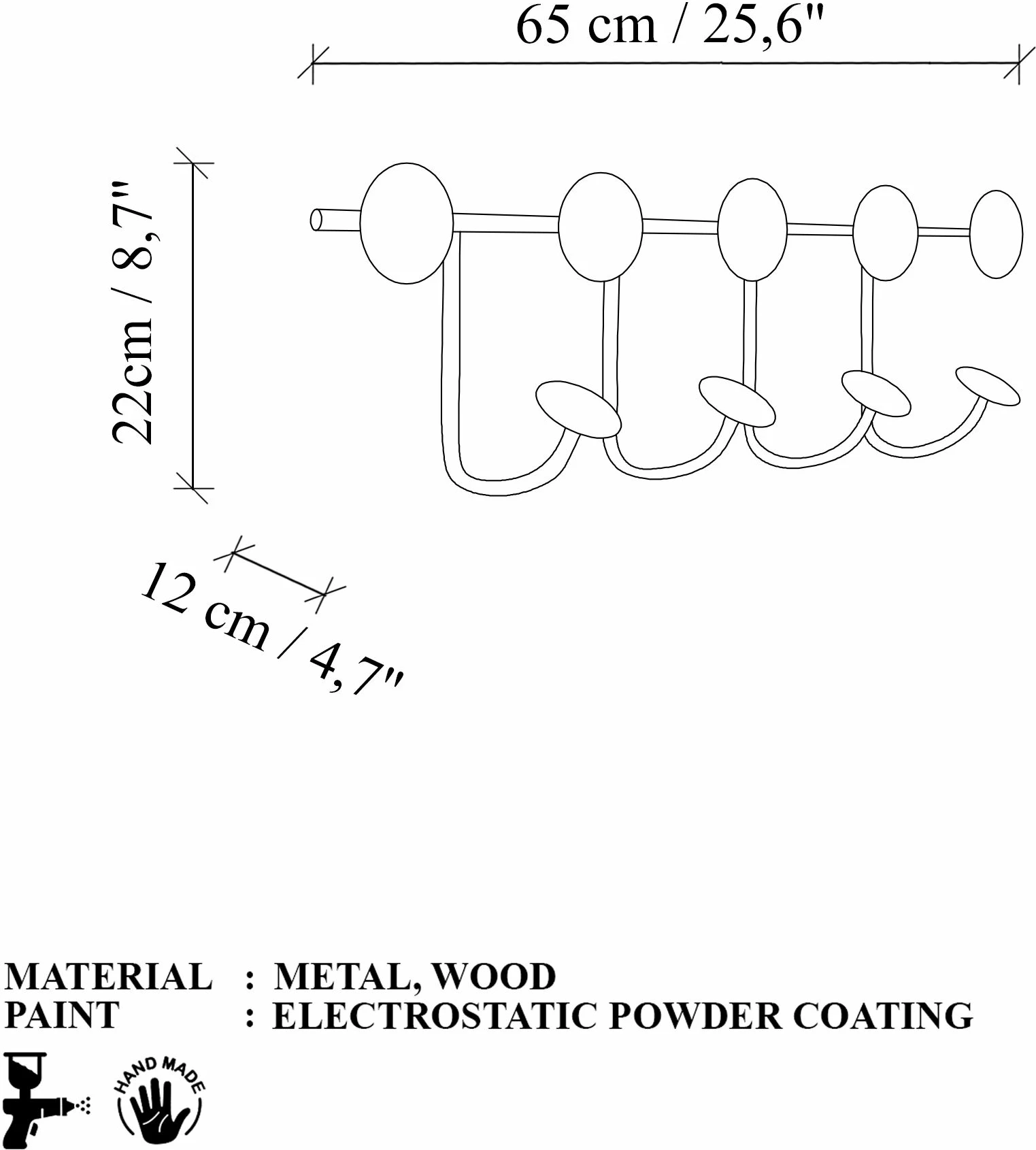 Varëse muri prej metali, Wallity, Amt-013, e zezë/natyrale, 65x12x22cm