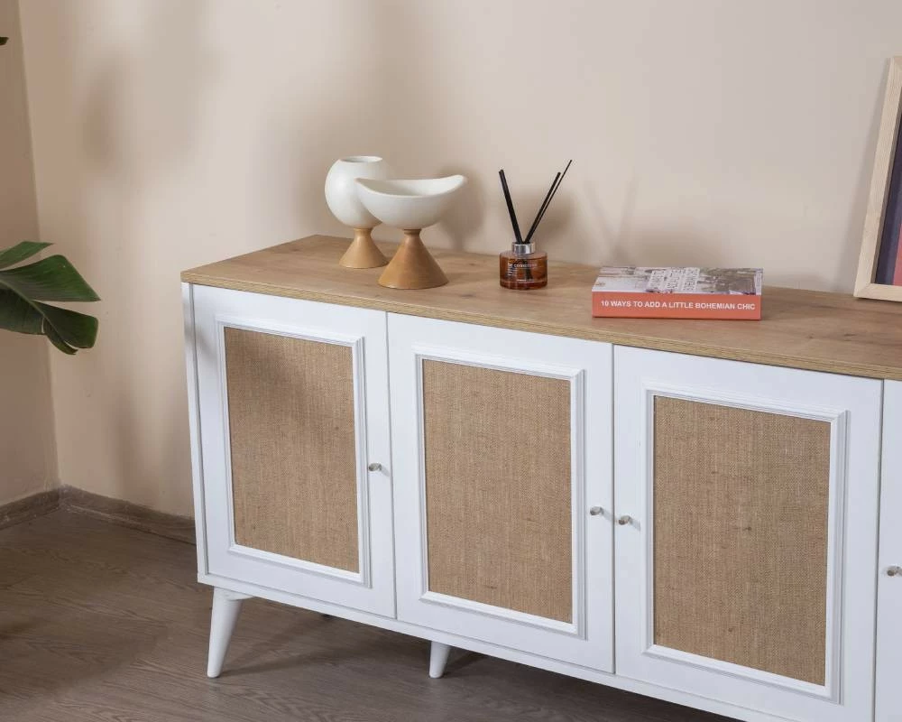 Konsol Skye Decor, montim në mur, e bardhë dhe lis